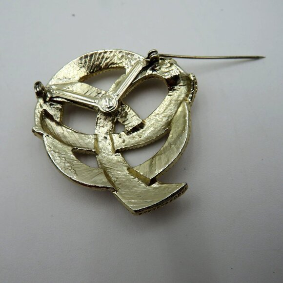 Vintage Brooch Imitation Tortoiseshell  Enamel Gold Tone Knot 2" Pin - Picture 4 of 7